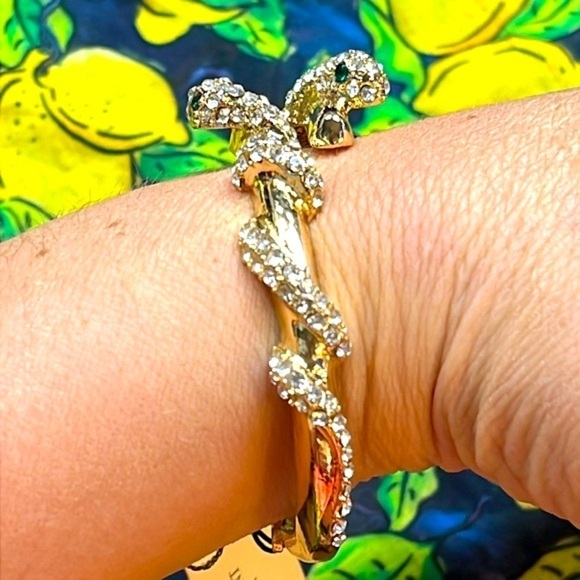 Brand New Natasha Gold Tone Rhinestone Snake Wrap Hinge Bracelet Cuff Bangle - Picture 9 of 16